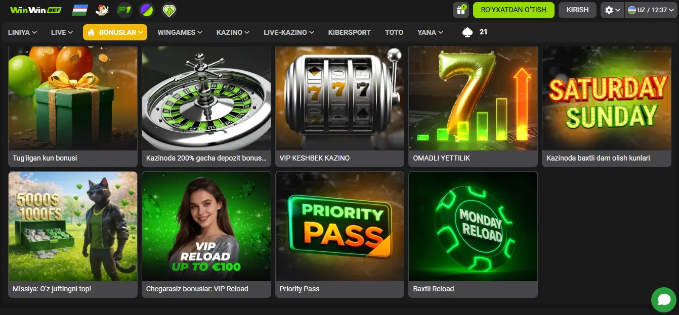 WinWin bonuslar, promoaksiyalar va sodiqlik dasturi